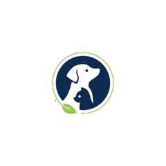 dog cat pet leaf logo vector icon illutration