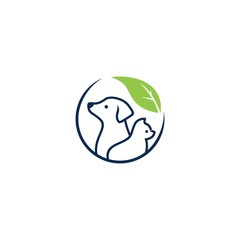Obraz premium dog cat pet leaf logo vector icon illutration