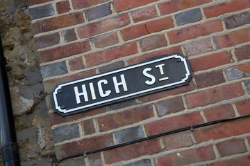 High Street Sign on Diagonal Slant