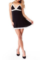 sexy girl on a white background. white lingerie. fashion girl. Travel costume