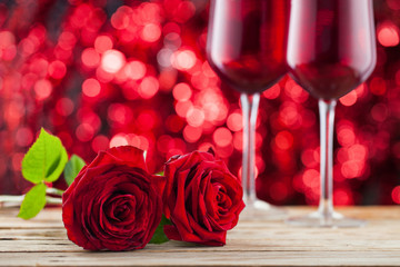 Roses and wineglasses.