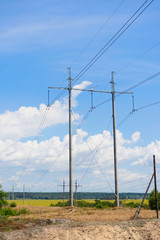 Electricity power pole for transmission lines network. Environment and energy concept