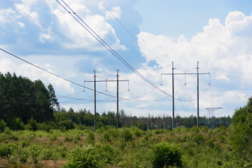 Electricity power pole for transmission lines network. Environment and energy concept