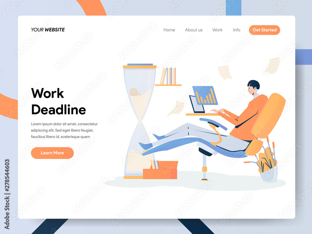 Poster businessman working on deadline illustration concept. modern flat design concept of web page design 