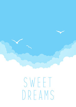 Blue sky with clouds and birds for Your design