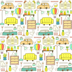 Seamless pattern with home furniture background. Vector illustration.