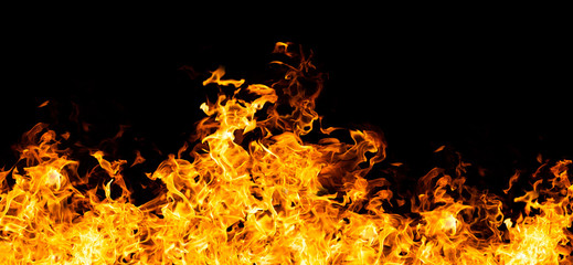 The biggest fire flames of realistic burning on black background. For art work design, banner or...