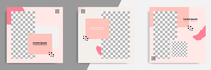 Pink editable square banner layout template - abstract, minimal, modern design background with wave, circle shape. Suitable for social media post, stories, story, flyer. Vector illustration