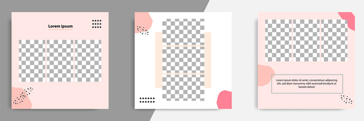 Pink peach editable square banner layout template - abstract, minimal, modern design background with wave, circle shape. Suitable for social media post, stories, story, flyer. Vector illustration