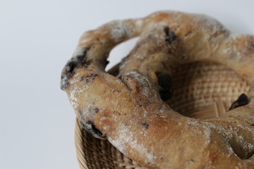 French Bread, Fougasse aux Olives on White Background