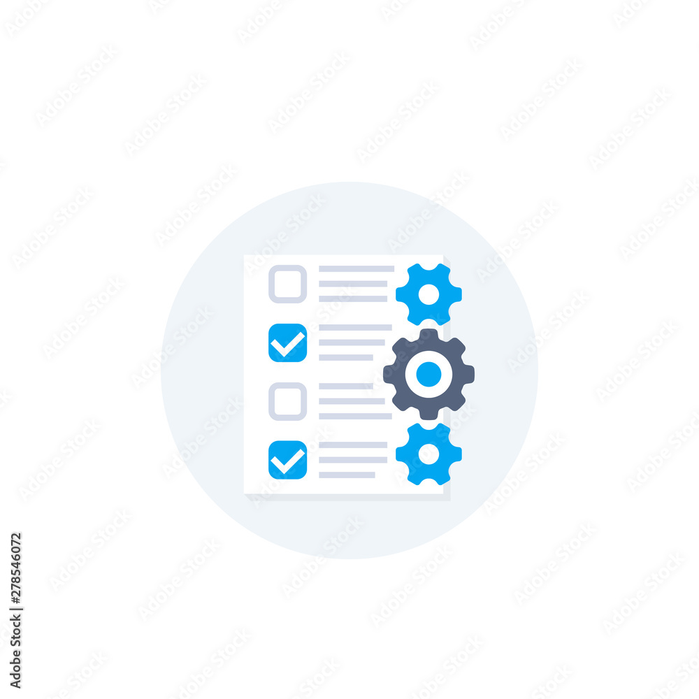 Poster check list with gears, vector icon