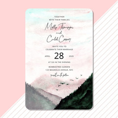 wedding invitation with beautiful landscape watercolor background
