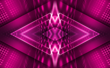 Dark abstract futuristic background. Neon lines, glow. Neon lines, shapes. Pink and blue glow