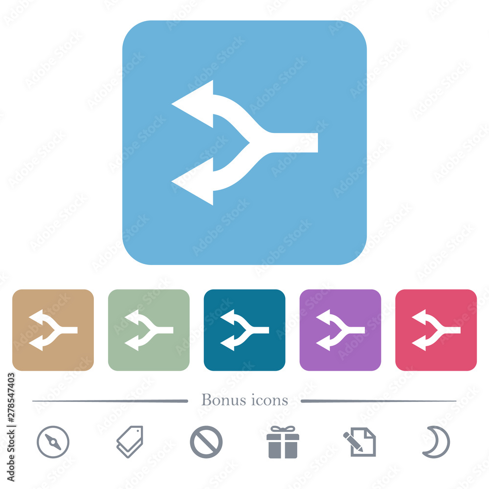 Poster split arrows left flat icons on color rounded square backgrounds