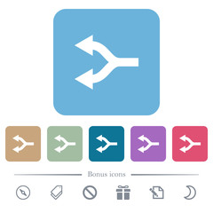 Split arrows left flat icons on color rounded square backgrounds