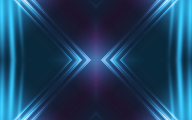 Dark abstract futuristic background. Neon lines, glow. Neon lines, shapes. Pink and blue glow