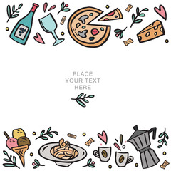 Banner template with space for your text with traditional italian food.