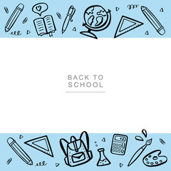 Back to school banner template. Hand drawn vector illustration with space for your text.