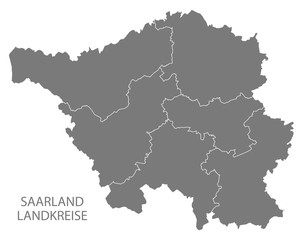 Fototapeta na wymiar Modern Map - Saarland map of Germany with counties gray