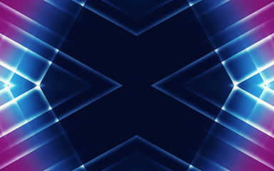Dark abstract futuristic background. Neon lines, glow. Neon lines, shapes. Pink and blue glow
