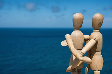 Love and romance. Married couple at sea.