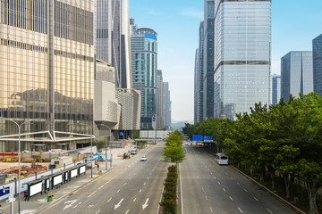 Fototapeta na wymiar empty highway with cityscape and skyline of shenzhen,China