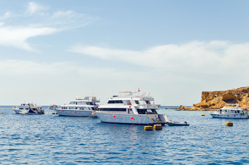 Tourist pleasure boats in the harbor of Sharm El Sheikh.