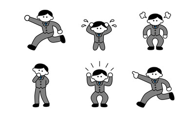 色々なポーズのスーツ姿の男性（デフォルメ）