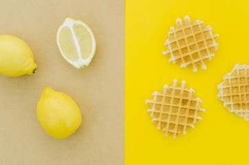 Top view lemon vs waffles