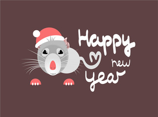 Fototapeta na wymiar Happy new year lettering by hand with rat