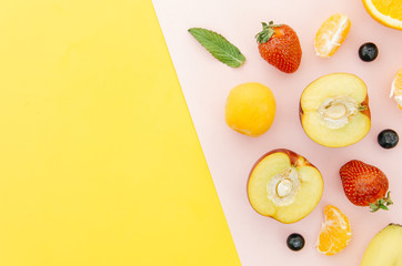 Top view healthy fruits with copy space