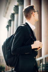 student with backpack