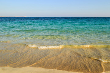 Nissi beach. Ayia Napa, the island of Cyprus. Mediterranean coastline. Seascape.