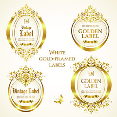 White gold-framed and decorated labels - vector design