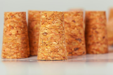 Heap of used vintage wine corks close-up
