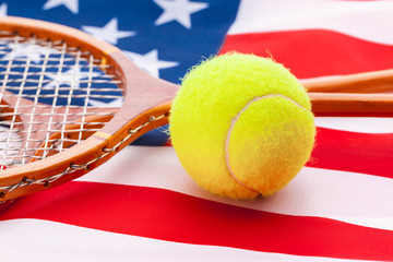 American flag with tennis rackets.