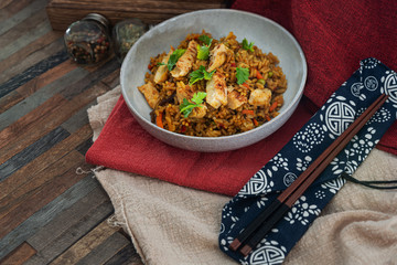 Chinese rice with vegetables and chicken