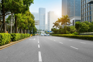 empty highway with cityscape and skyline of shenzhen,China