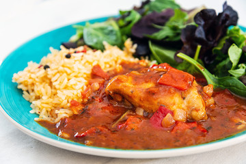 Basque Braised Chicken With Peppers and rice