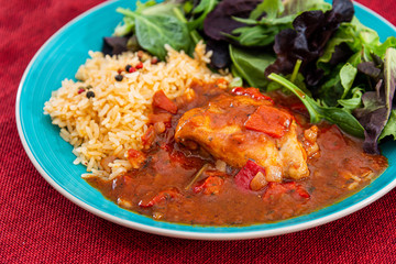 Basque Braised Chicken With Peppers and rice