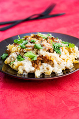 fusilli kebab chicken with white sauce