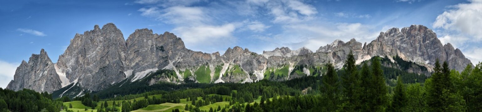 The Dolomitic massif of Cristallo in the Sexten Dolomites near Cortina d'Ampezzo (Belluno), Italy.
