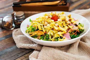 Delicious bacon chicken salad with cheese sauce