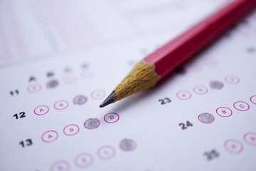 Answer sheets with Pencil drawing fill to select choice : education concept