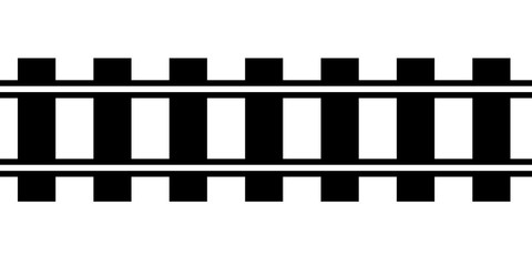 Black and white colored real like railway tracks illustration isolated on white.