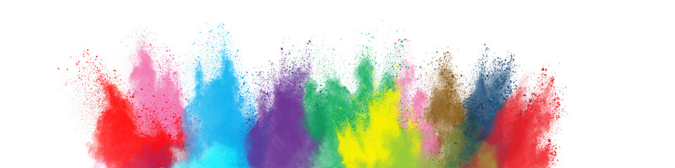 Explosion of colored powder, isolated on white background