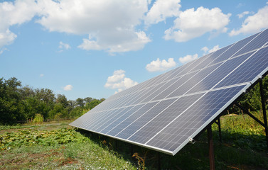 Solar panels in the house back yard, green energy concept