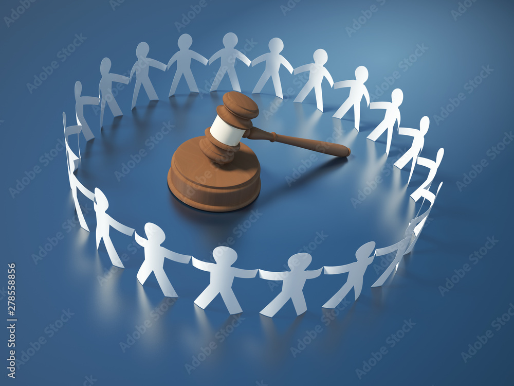 Sticker teamwork pictogram people with gavel