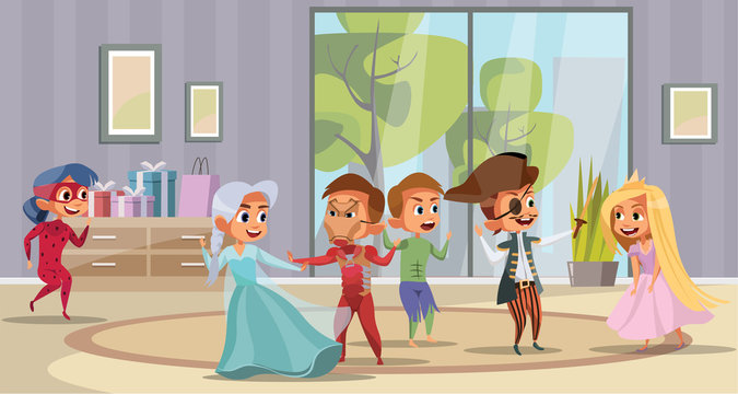Children costume party flat vector illustration