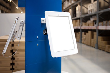 Standing platform with information blank tablet display